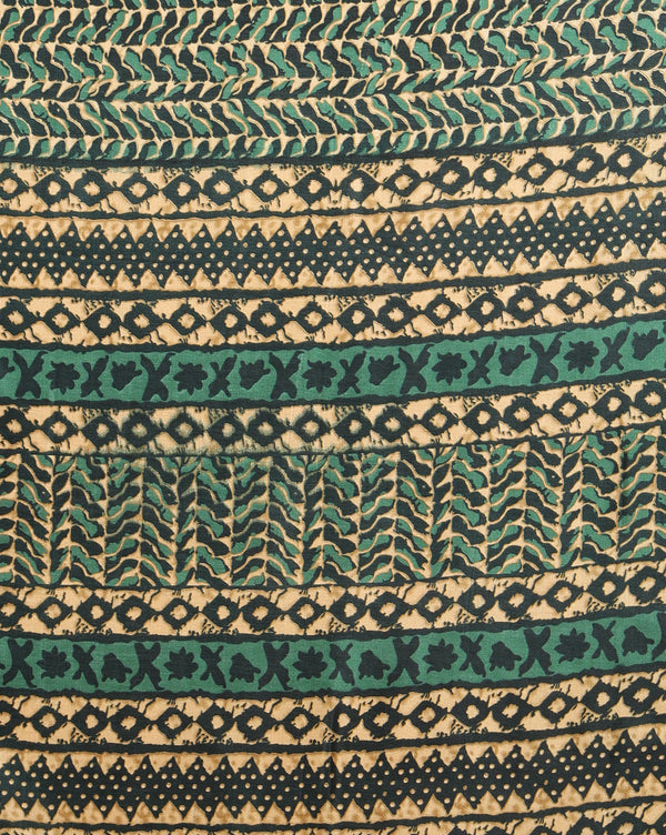 Indiehaat | Kashmiri Silk Printed Saree Forest Green & Gold