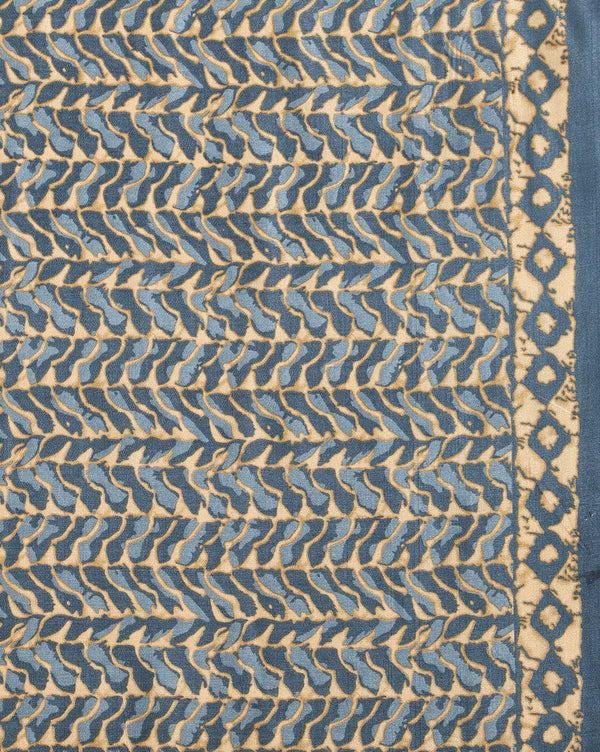 Indiehaat | Kashmiri Silk Printed Saree Dark Blue & Tan