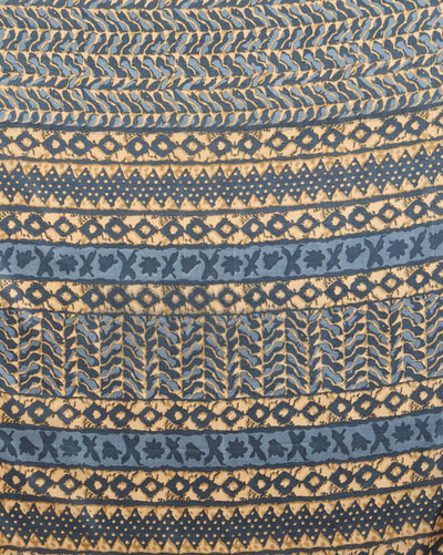 Indiehaat | Kashmiri Silk Printed Saree Dark Blue & Tan