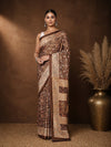 Indiehaat | Kashmiri Silk Printed Saree Dark Brown & Ligh