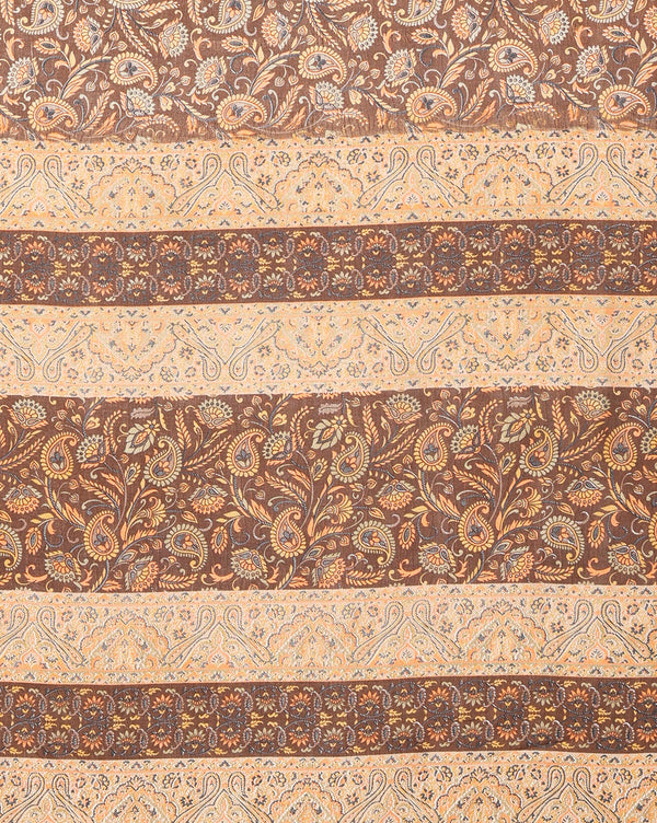 Indiehaat | Kashmiri Silk Printed Saree Dark Brown & Ligh