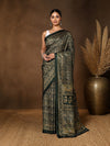 Indiehaat | Kashmiri Silk Printed Saree Dark Green & Black
