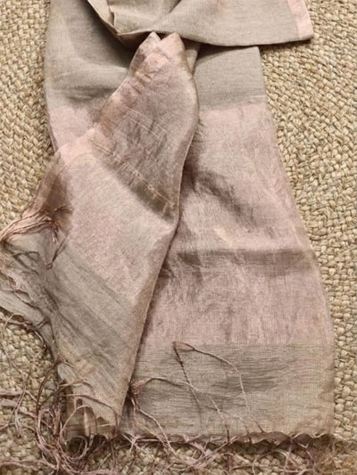 Indiehaat | Pure Handloom Silk Linen Saree Beige