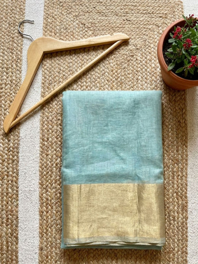 Indiehaat | Pure Handloom Silk Linen Saree Blue
