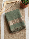 Indiehaat | Pure Handloom Silk Linen Saree Green
