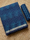 Indiehaat | Kota Doria Lehariya Bandhej Saree Blue