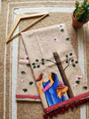 Indiehaat | Pure Mul Cotton HandPainted Saree Beige