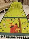 Indiehaat | Pure Mul Cotton HandPainted Saree Green