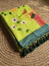 Indiehaat | Pure Mul Cotton HandPainted Saree Green