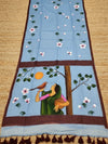 Indiehaat | Pure Mul Cotton HandPainted Saree Blue