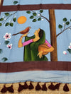 Indiehaat | Pure Mul Cotton HandPainted Saree Blue