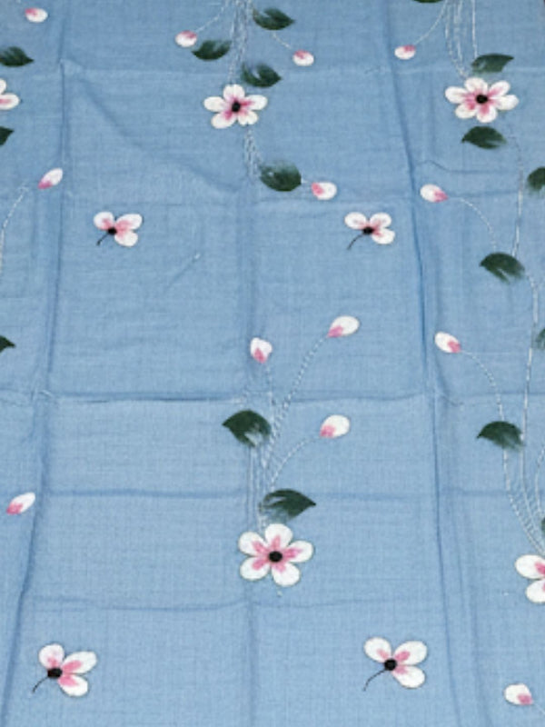 Indiehaat | Pure Mul Cotton HandPainted Saree Blue