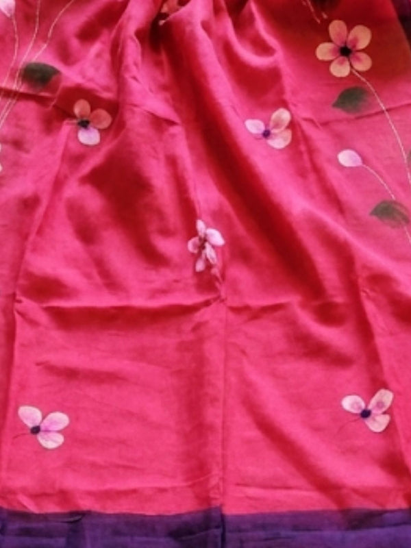 Indiehaat | Pure Mul Cotton HandPainted Saree Pink
