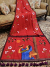 Indiehaat | Pure Mul Cotton HandPainted Saree Red