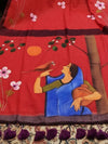 Indiehaat | Pure Mul Cotton HandPainted Saree Red