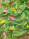 Indiehaat | Muslin Jamdani Silk Saree Handloom Green