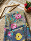 Indiehaat | Muslin Jamdani Silk Saree Handloom Blue