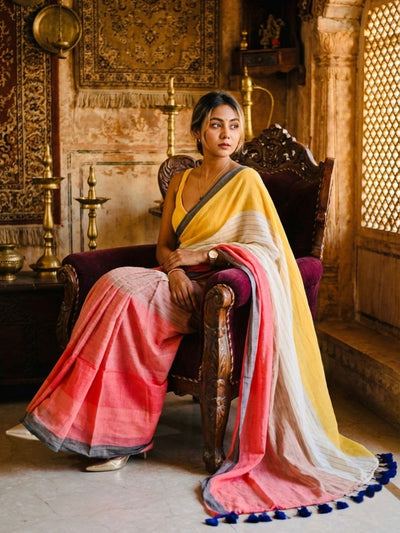 Indiehaat | Pure Mul Cotton Handloom Saree Multicolor