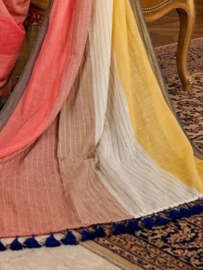 Indiehaat | Pure Mul Cotton Handloom Saree Multicolor