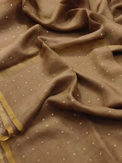 Indiehaat | Muslin Silk Jamdani Sequin Saree Brown