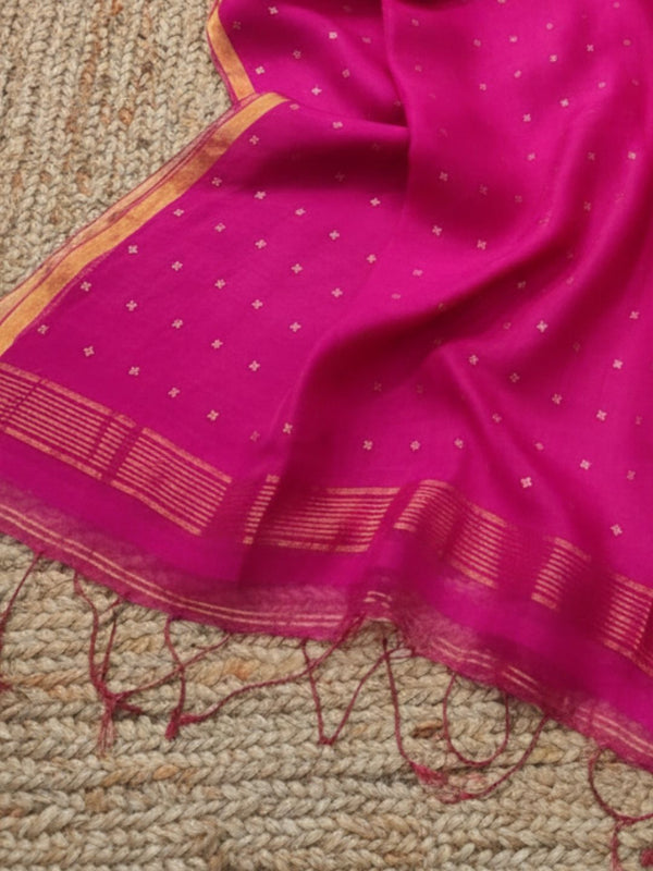 Indiehaat | Muslin Silk Jamdani Sequin Saree Pink