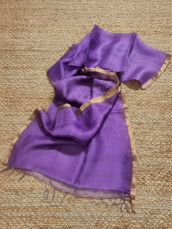 Indiehaat | Muslin Silk Jamdani Sequin Saree Purple