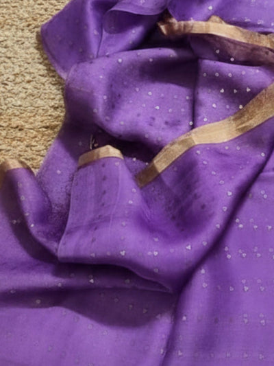 Indiehaat | Muslin Silk Jamdani Sequin Saree Purple