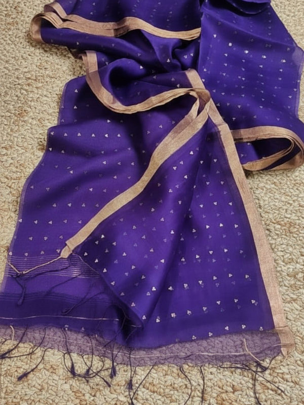 Indiehaat | Muslin Silk Jamdani Sequin Saree Purple