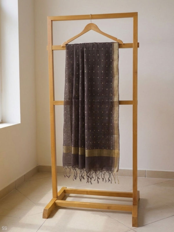 Indiehaat | Muslin Silk Jamdani Sequin Saree Brown