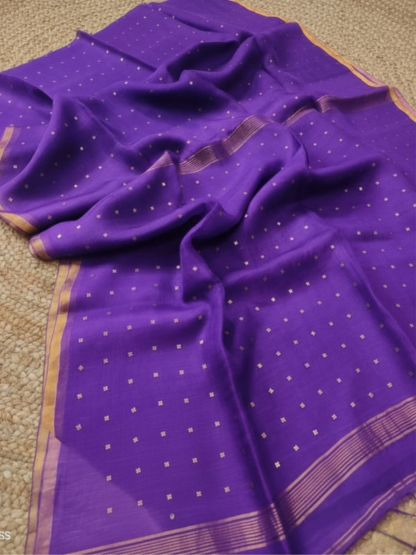 Indiehaat | Muslin Silk Jamdani Sequin Saree Purple