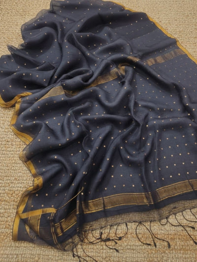 Indiehaat | Muslin Silk Jamdani Sequin Saree Gray