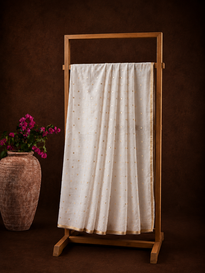 Indiehaat | Muslin Silk Jamdani Sequin Saree White