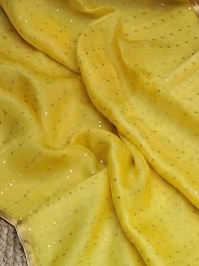 Indiehaat | Muslin Silk Jamdani Sequin Saree Yellow