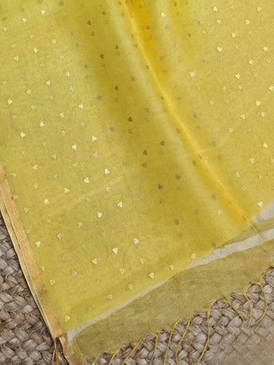 Indiehaat | Muslin Silk Jamdani Sequin Saree Yellow