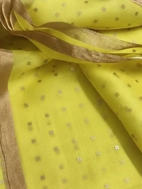 Indiehaat | Muslin Silk Jamdani Sequin Saree Yellow