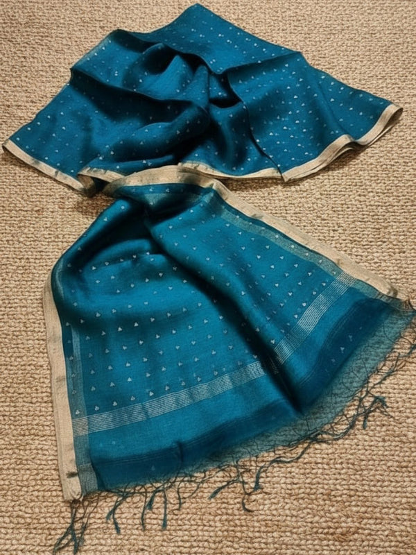 Indiehaat | Muslin Silk Jamdani Sequin Saree Blue