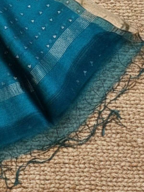Indiehaat | Muslin Silk Jamdani Sequin Saree Blue