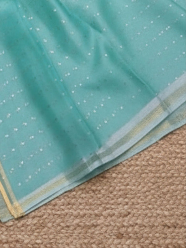 Indiehaat | Muslin Silk Jamdani Sequin Saree Blue