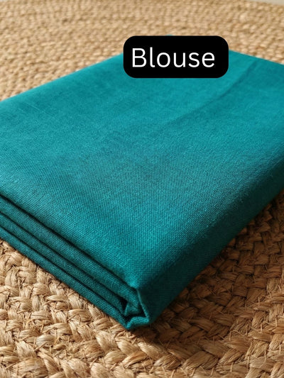 Indiehaat | Pure Cotton Handloom Zari Anchal Saree Green