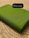 Indiehaat | Pure Cotton Handloom Zari Anchal Saree Green