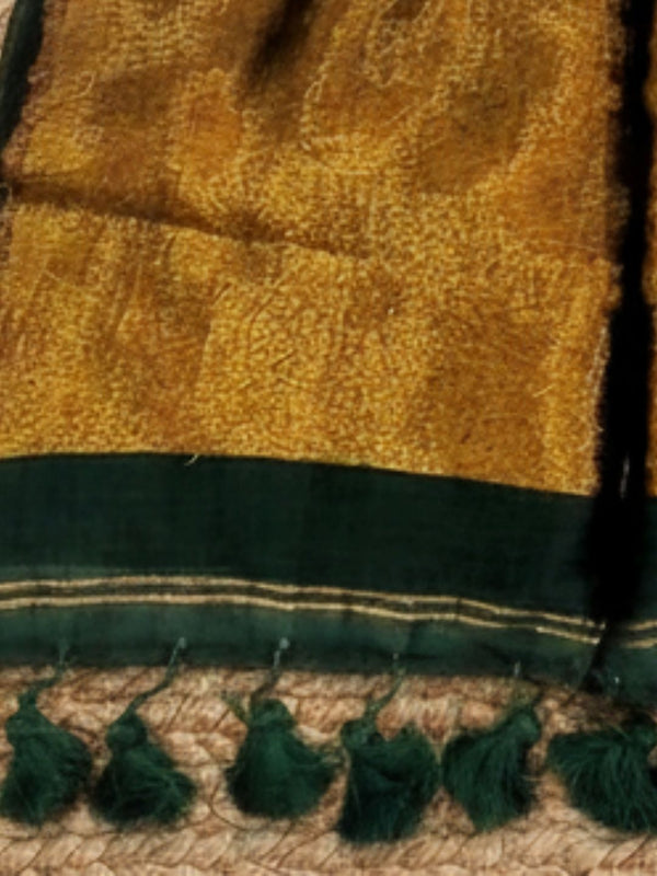 Indiehaat | Pure Cotton Handloom Zari Anchal Saree Green