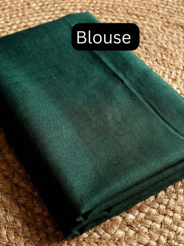 Indiehaat | Pure Cotton Handloom Zari Anchal Saree Green