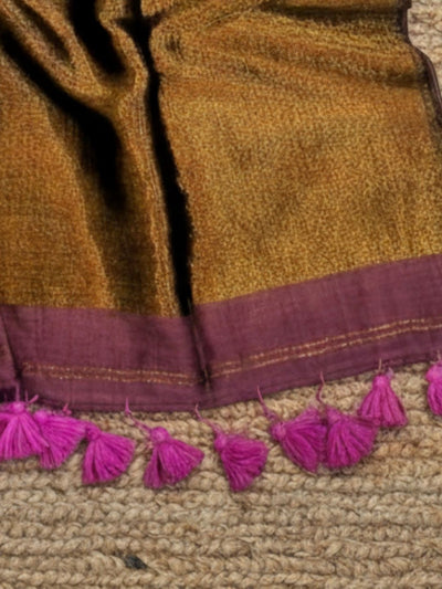 Indiehaat | Pure Cotton Handloom Zari Anchal Saree Purple