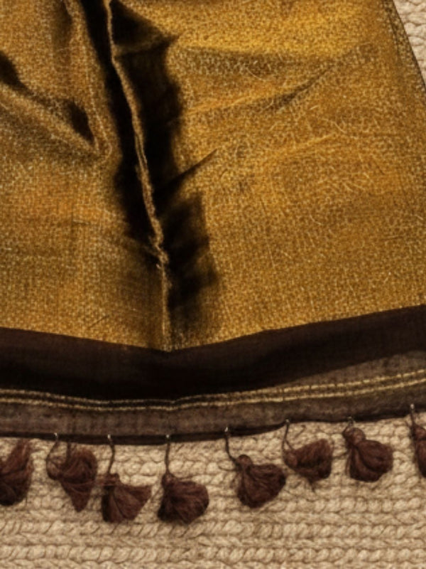 Indiehaat | Pure Cotton Handloom Zari Anchal Saree Brown