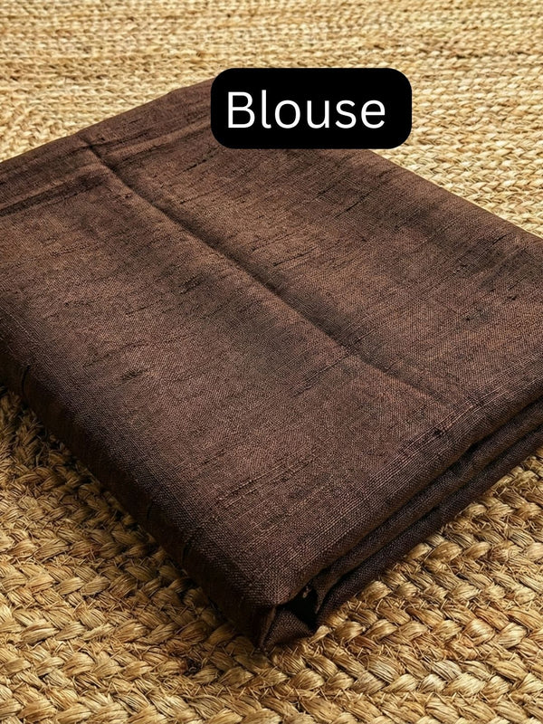 Indiehaat | Pure Cotton Handloom Zari Anchal Saree Brown