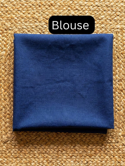 Indiehaat | Pure Cotton Handloom Zari Anchal Saree Blue