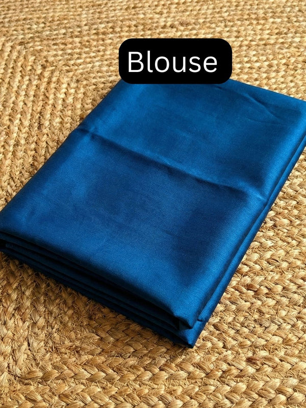 Indiehaat | Pure Cotton Handloom Zari Anchal Saree Blue