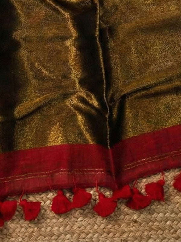 Indiehaat | Pure Cotton Handloom Zari Anchal Saree Red