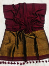 Indiehaat | Pure Cotton Handloom Zari Anchal Saree Red