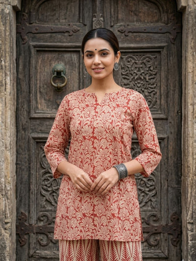 Indiehaat | Blockprinted Cotton Co-Ord Set Red